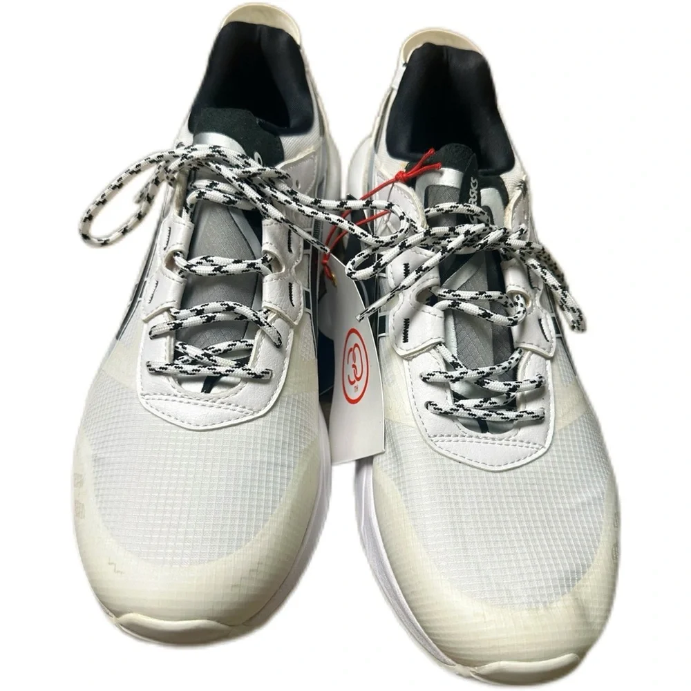 Asics White and Black Athletic Shoes with Mesh Upper